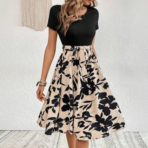 Elegant Patchwork Summer Dress – Mia Muse, Floral Print