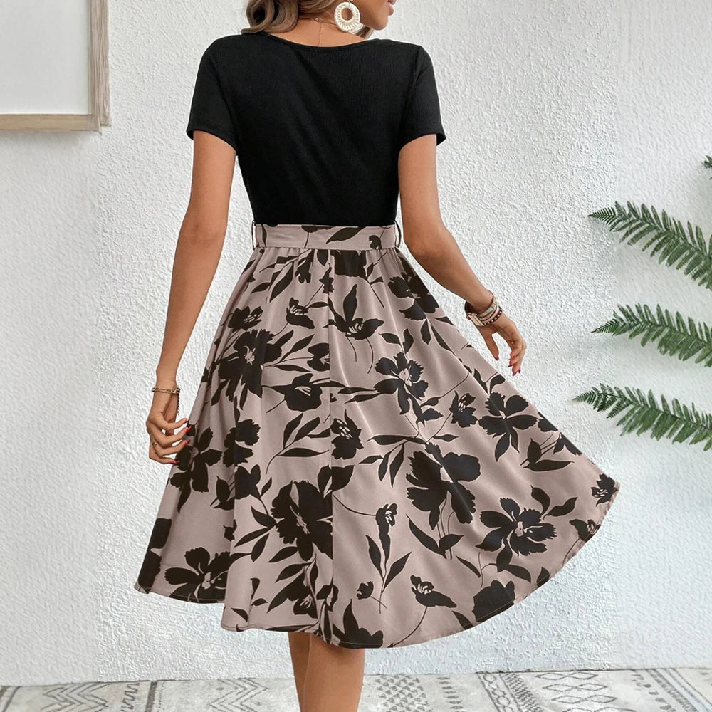 Elegant Patchwork Summer Dress – Mia Muse, Floral Print