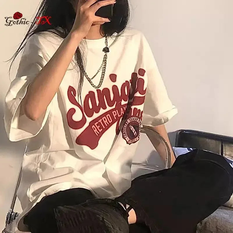 Retro Anime T-Shirt – Women’s Y2K Streetwear Top