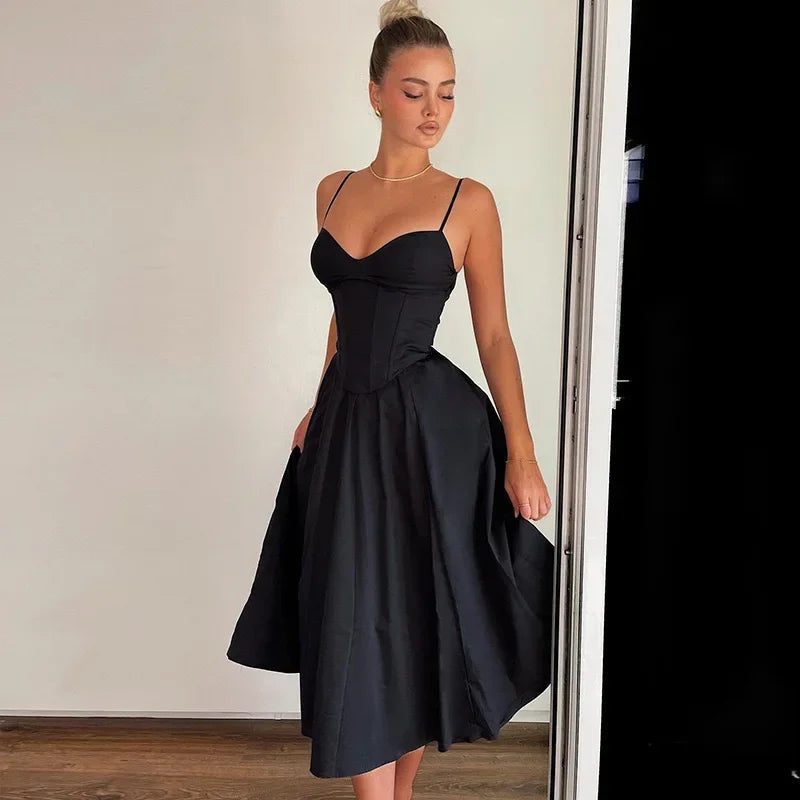 Women's 2024 Summer Long Dress – V-Neck, Open Back, French Style